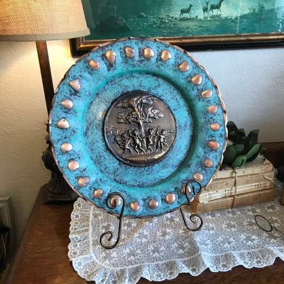 Vintage Other - vintage Italian Embossed brass wall plate